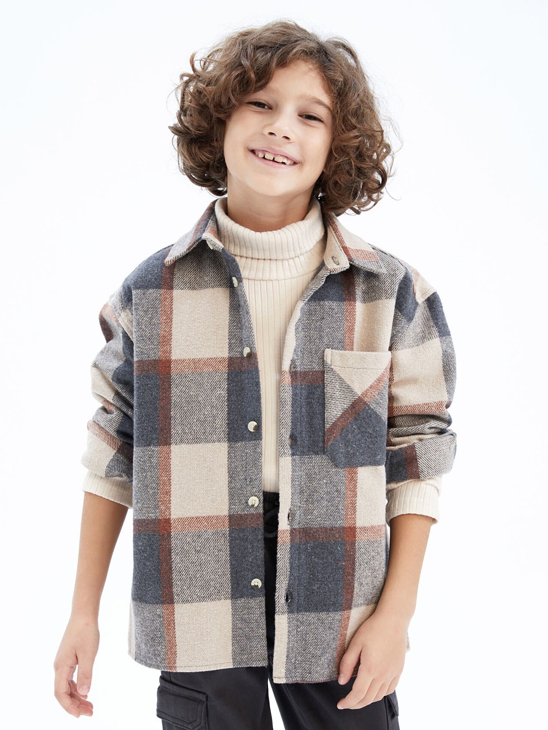 

DeFacto Boys Checked Casual Shirt, Beige