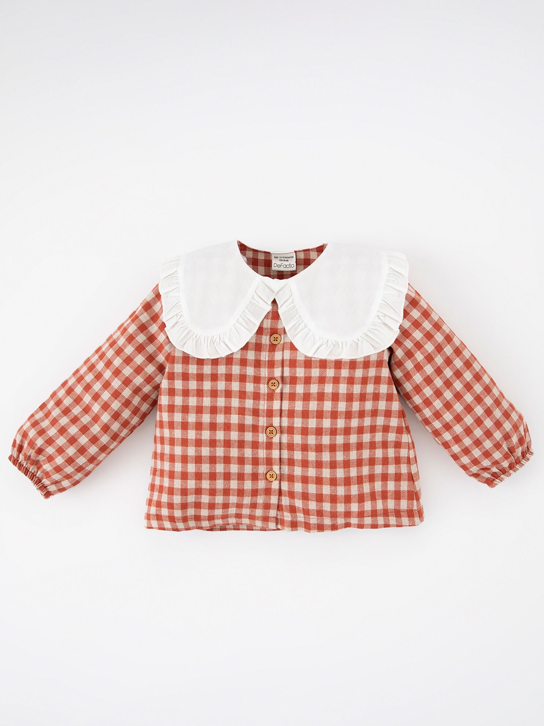 

DeFacto Girls Brown Gingham Checks Casual Cotton Shirt