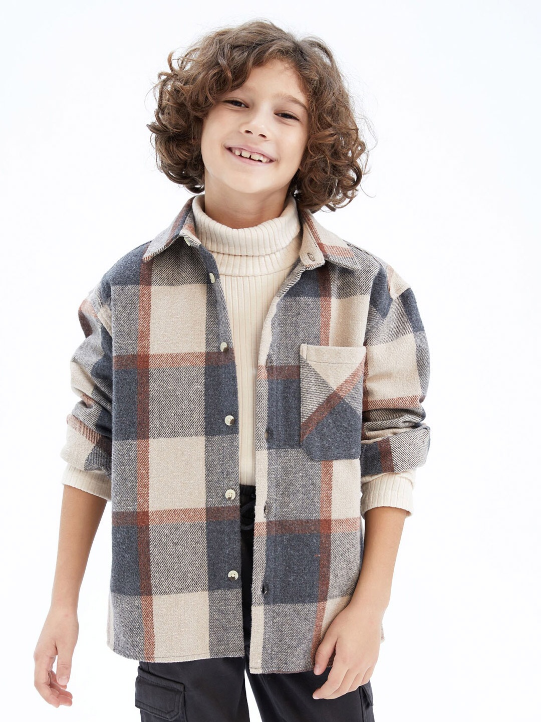 

DeFacto Kids Boys Checked Casual Shirt, Beige