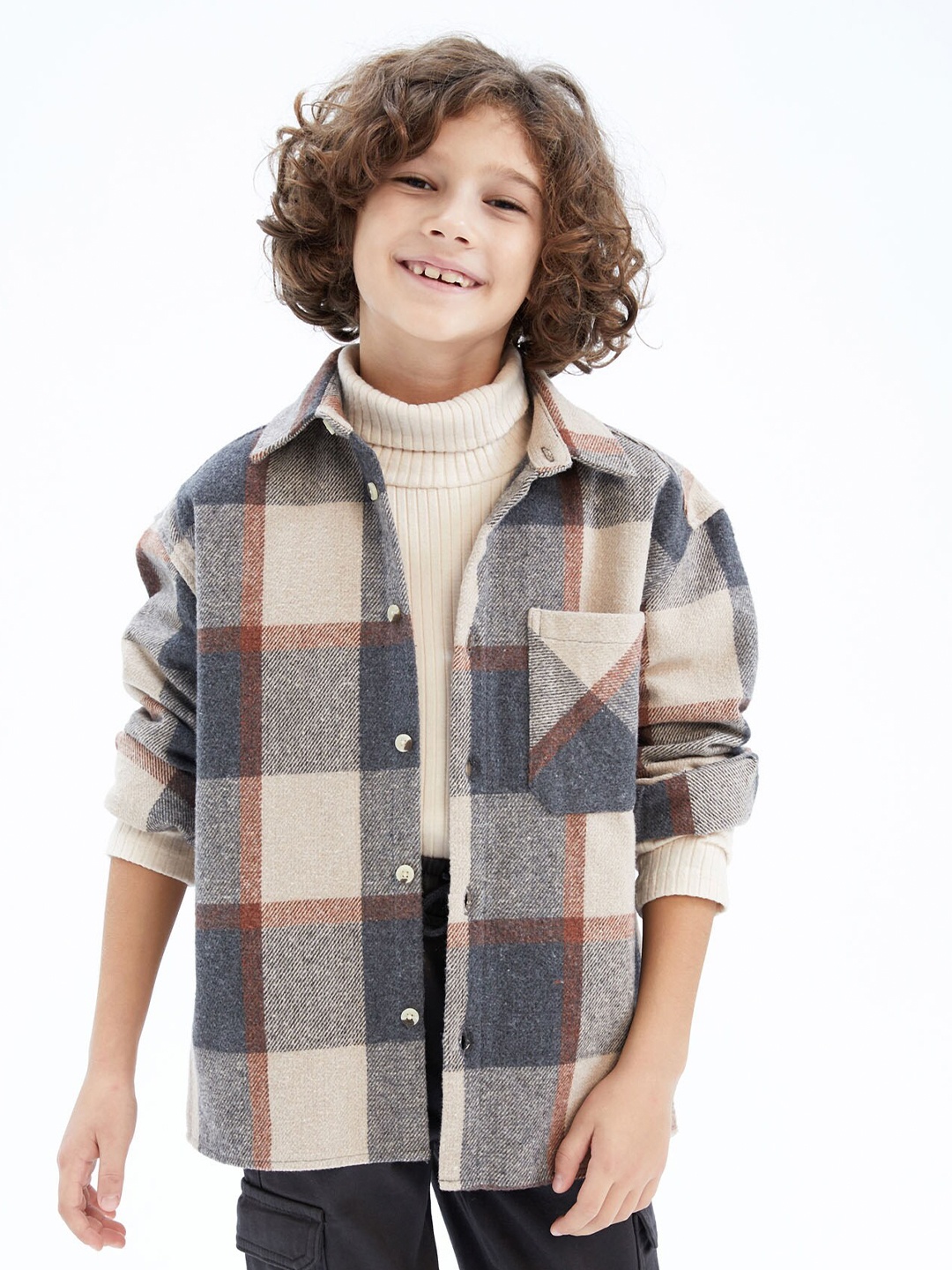 

DeFacto Boys Checked Casual Shirt, Beige