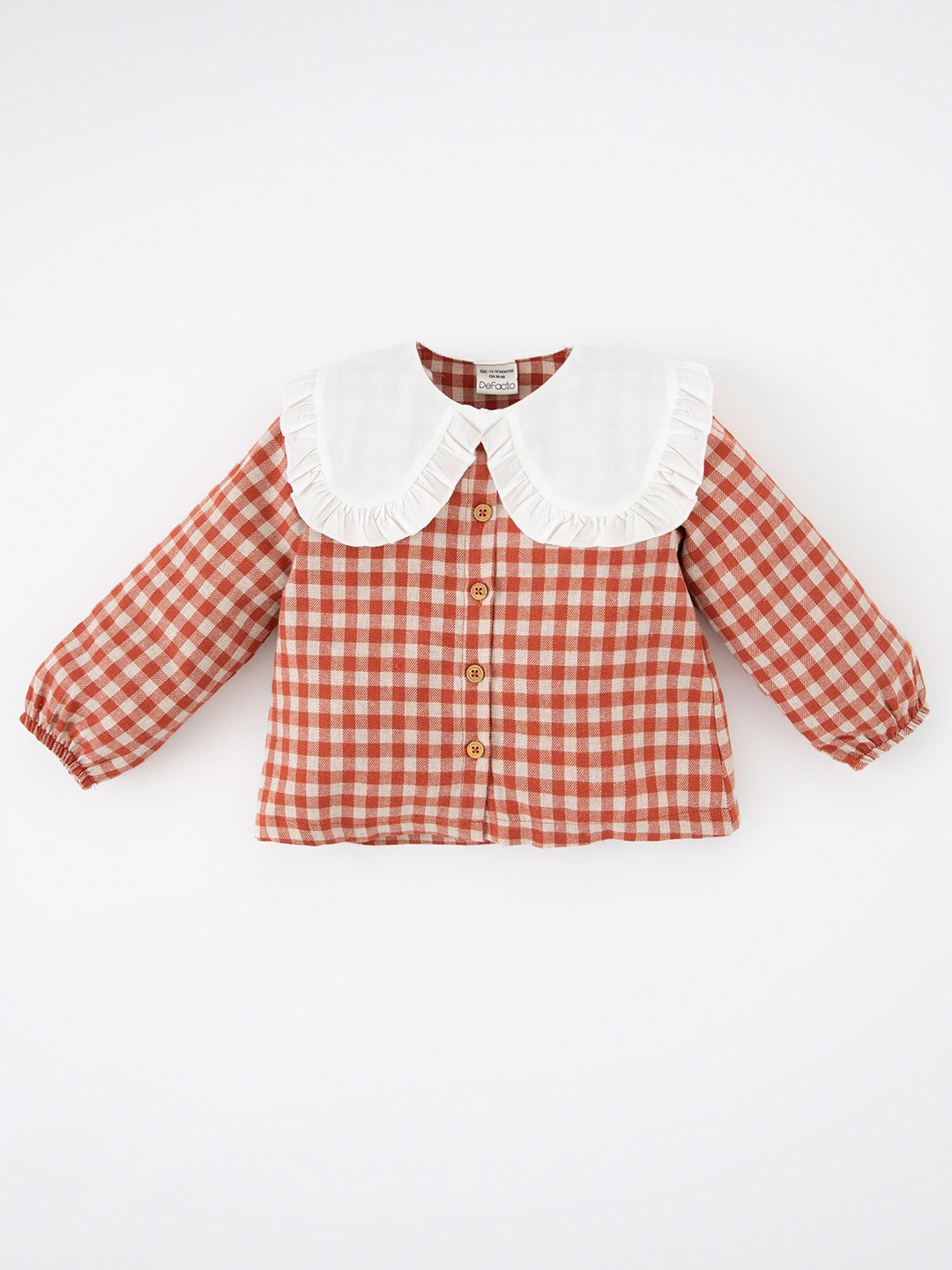 

DeFacto Girls Orange & White Gingham Checks Checked Pure Cotton Casual Shirt