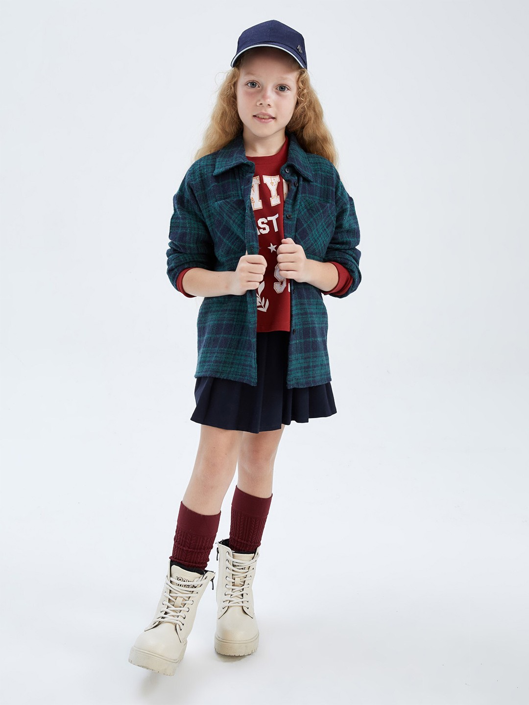 

DeFacto Kids Girls Green & Navy Blue Cotton Tartan Checks Checked Casual Shirt