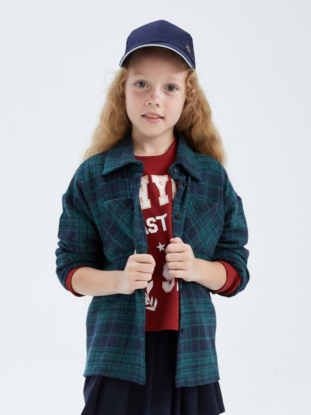 

DeFacto Kids Girls Green & Navy Blue Cotton Tartan Checks Checked Casual Shirt