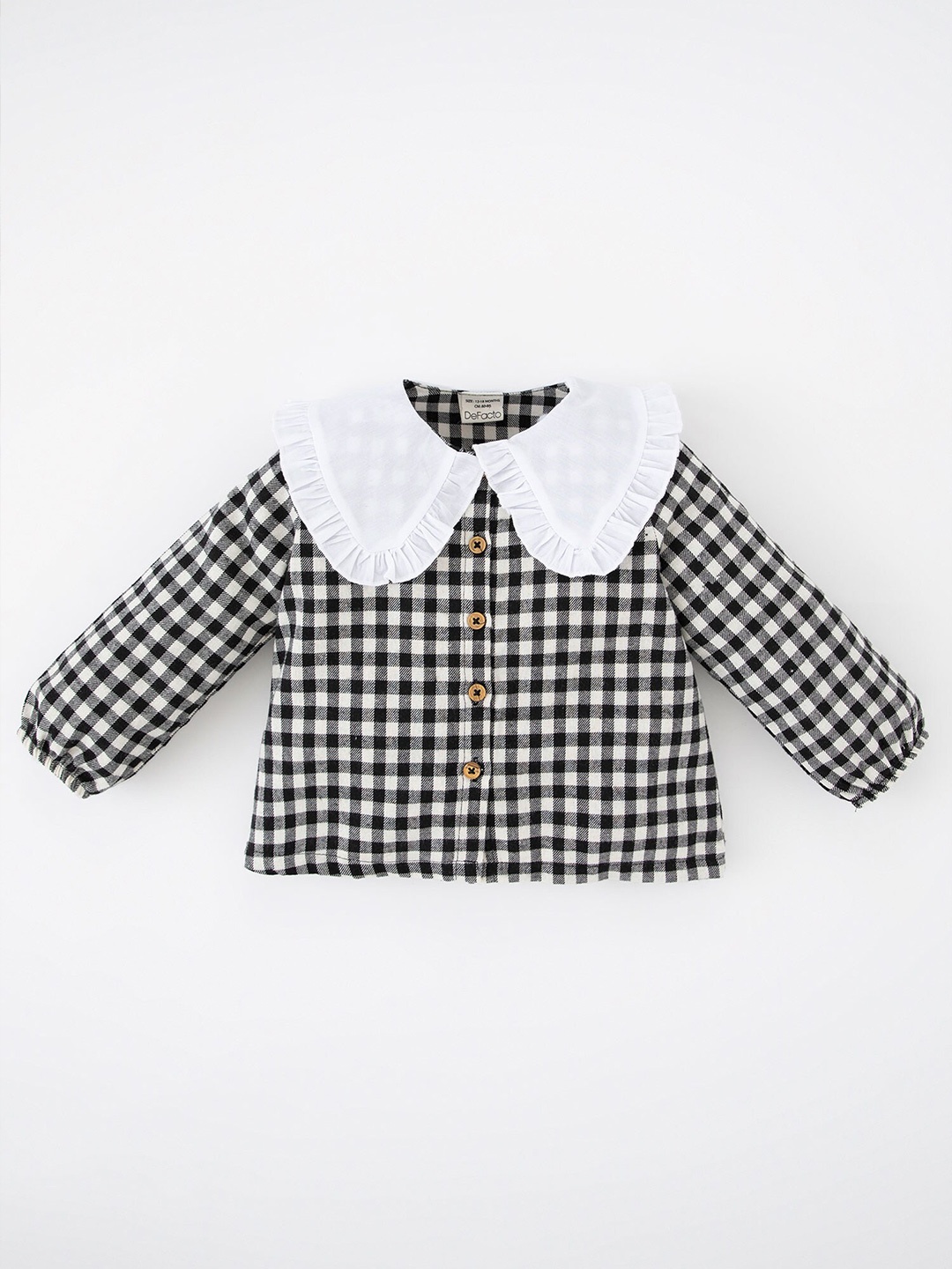 

DeFacto Girls Black & White Gingham Checks Checked Pure Cotton Casual Shirt