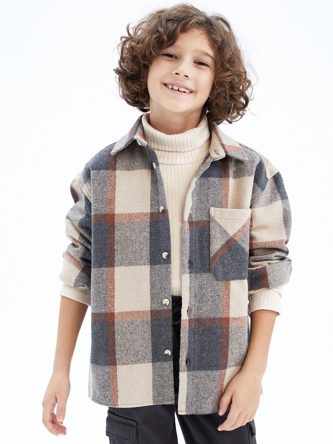 

DeFacto Boys Beige & Blue Checked Casual Longline Shirt