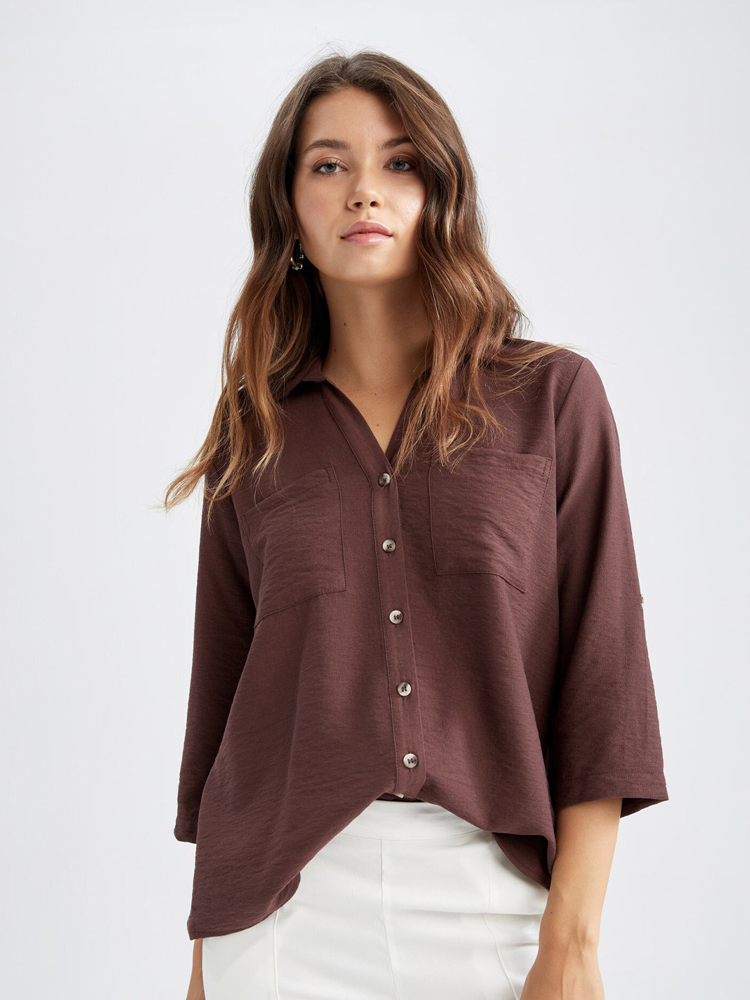 

DeFacto Women Brown Casual Solid Shirt