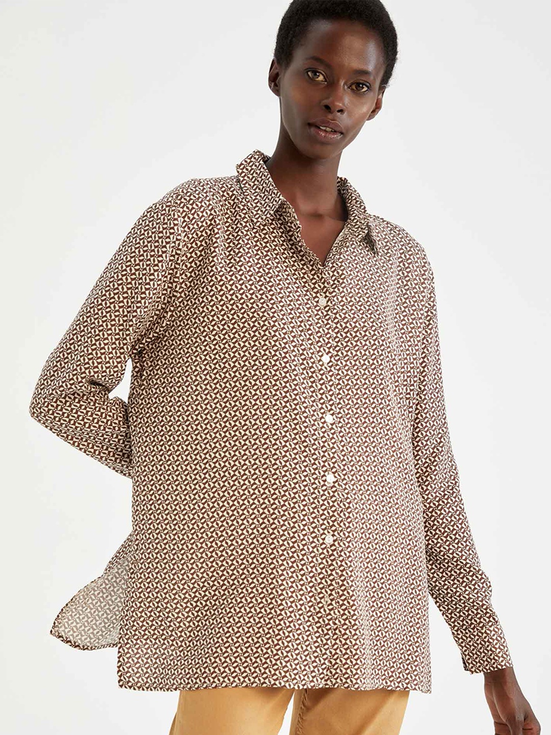 

DeFacto Women Printed Casual Shirt, Brown