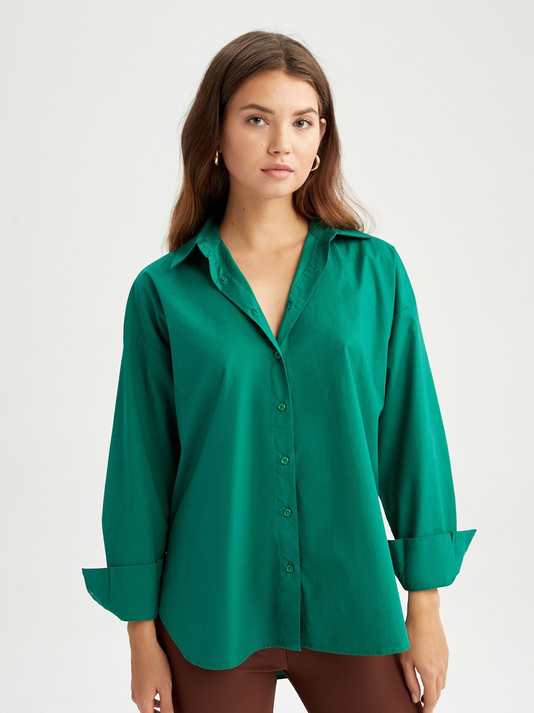 

DeFacto Women Green Casual Cotton Shirt