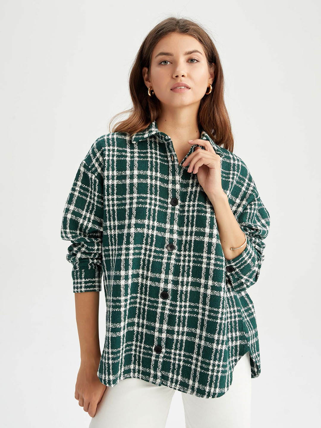 

DeFacto Women Tartan Checks Casual Shirt, Green