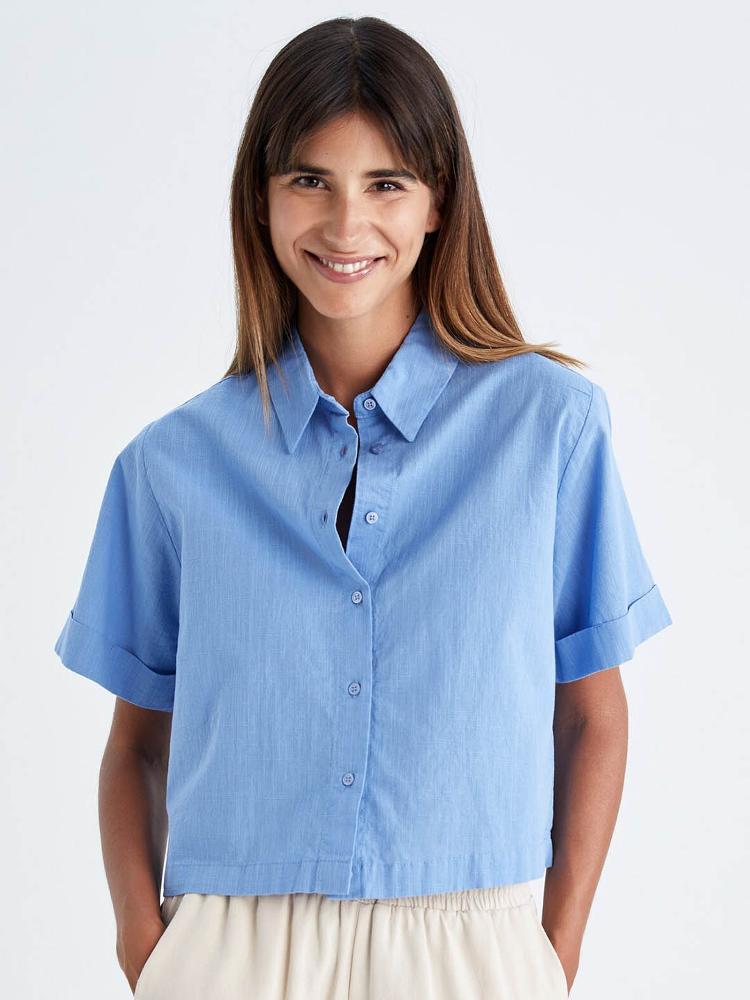 

DeFacto Women Blue Casual Cotton Shirt