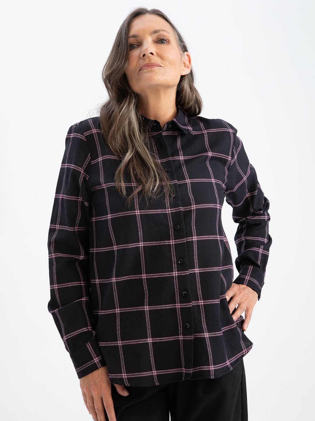 

DeFacto Women Tartan Checks Casual Shirt, Black