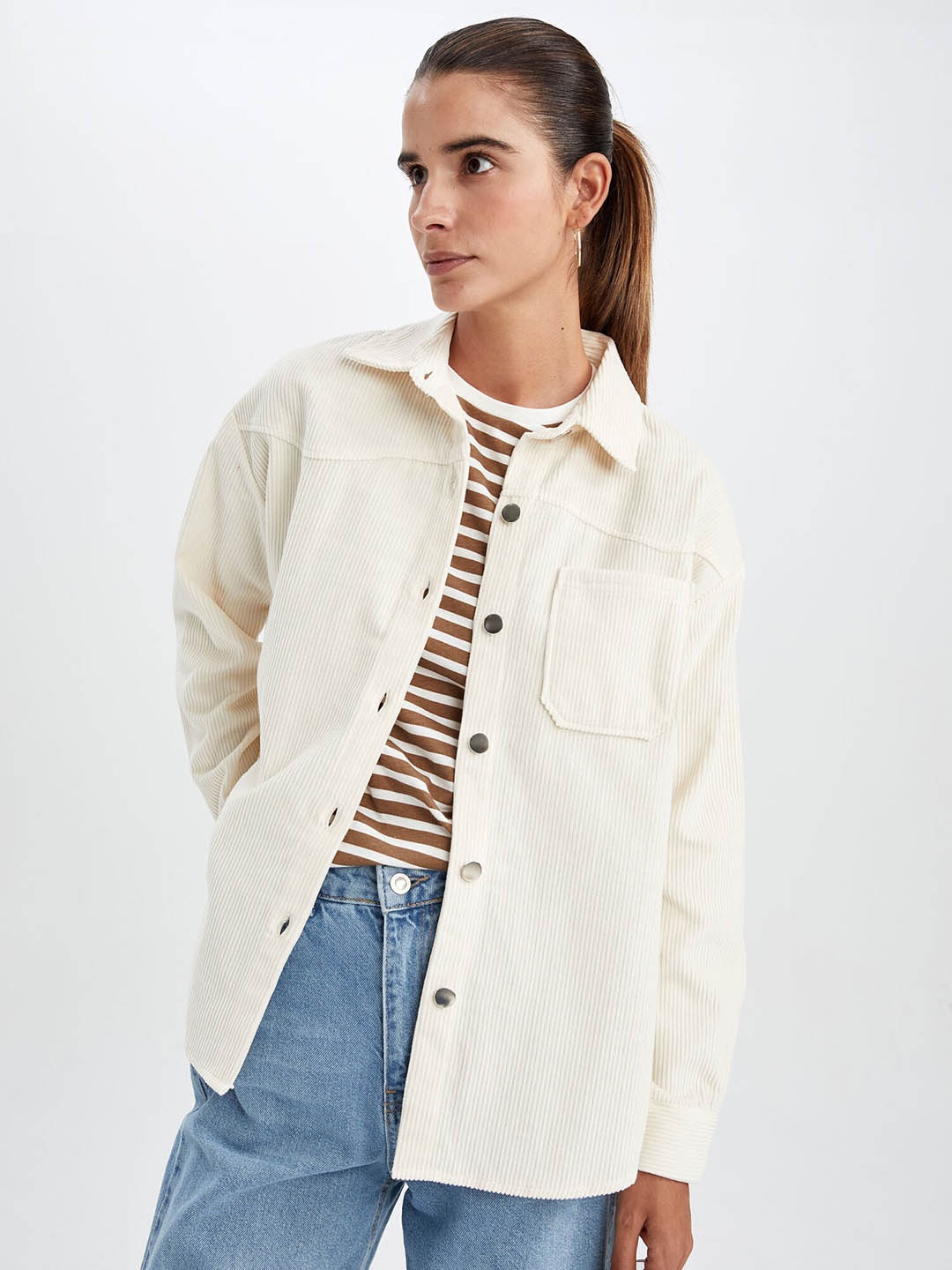 

DeFacto Women Beige Casual Cotton Shirt