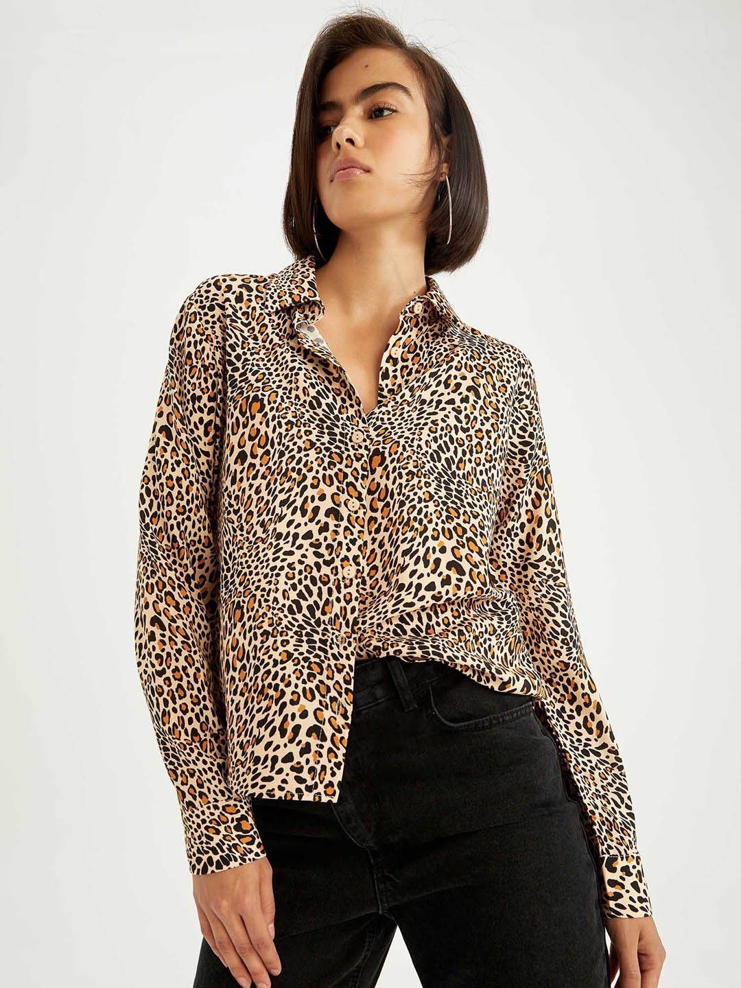 

DeFacto Women Brown Animal Printed Casual Shirt
