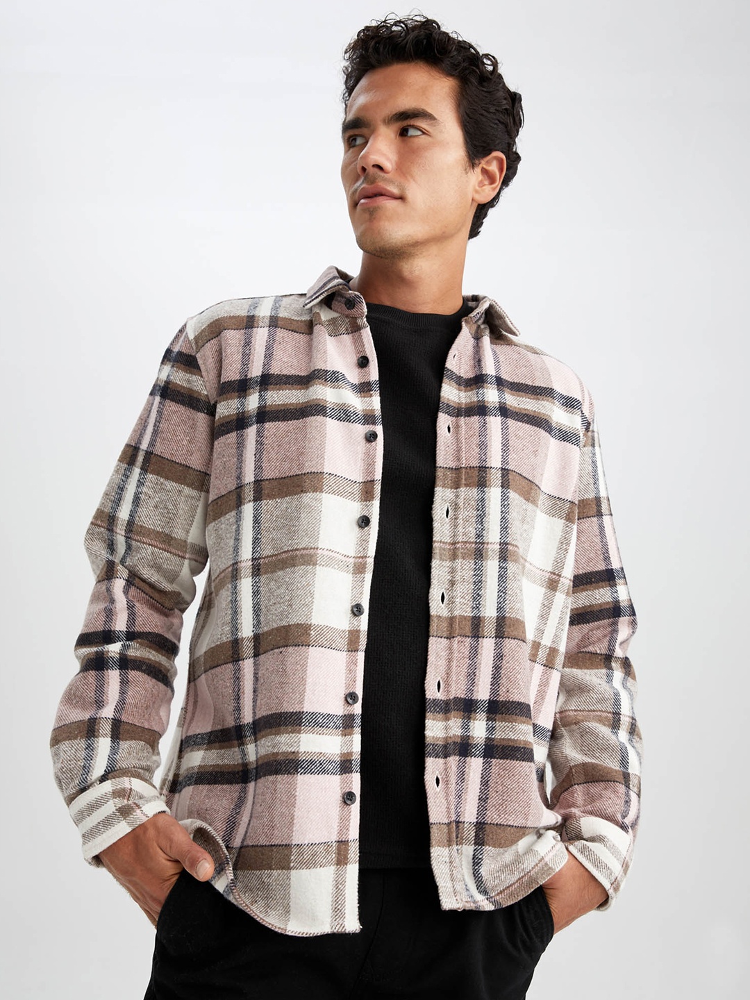 

DeFacto Men Pink Tartan Checked Casual Shirt