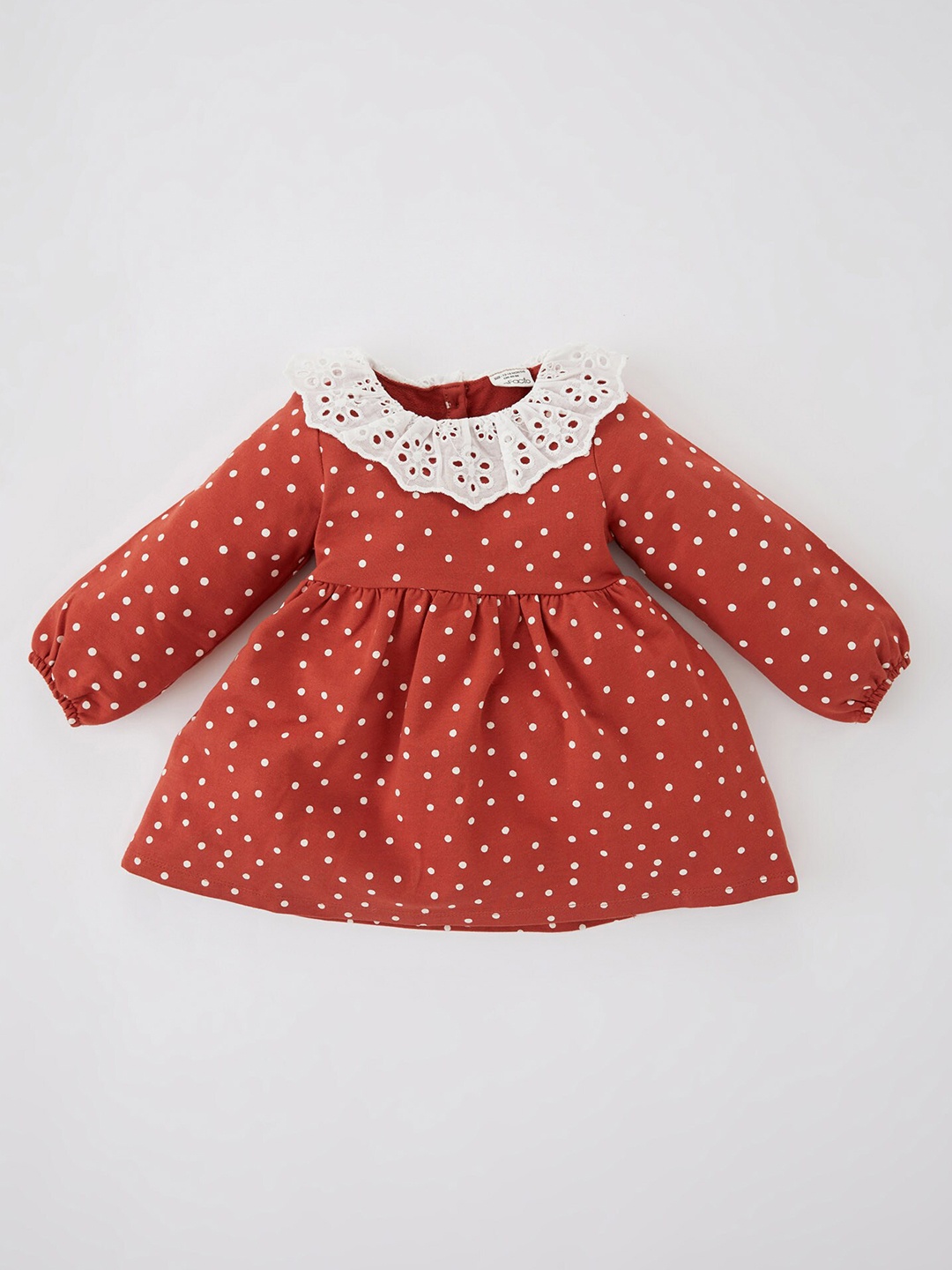 

DeFacto Girls Polka Dots Printed Fit and Flare Round Neck Dress, Rose
