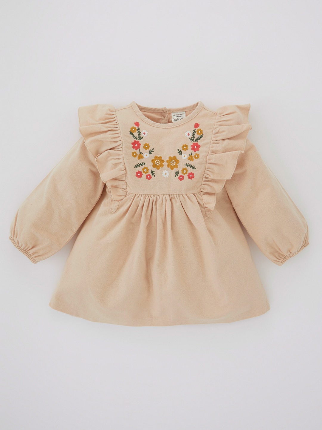 

DeFacto Girls Beige Floral Embroidered A-Line Pure Cotton Dress