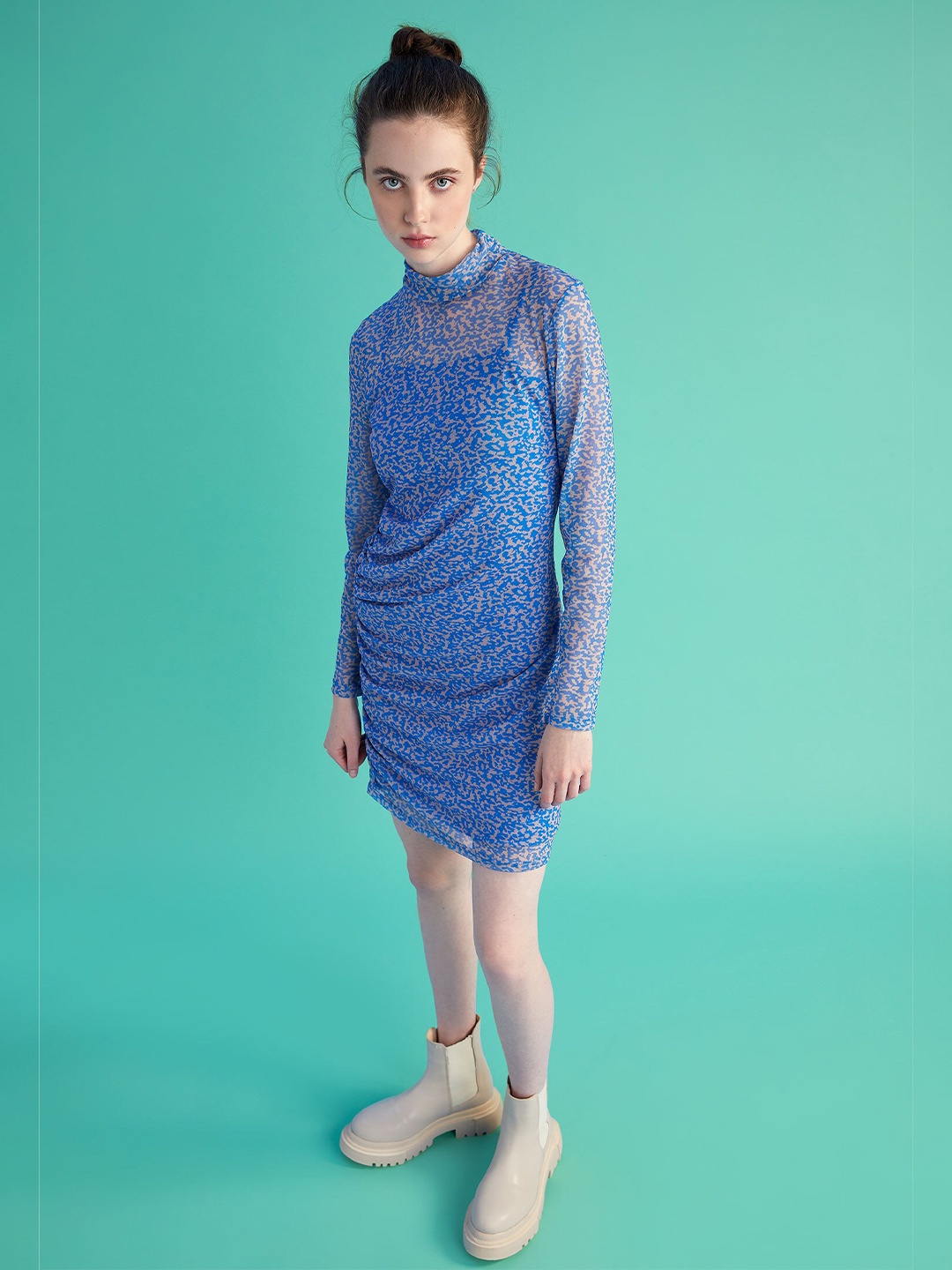 

DeFacto Blue & White Printed A-Line Dress