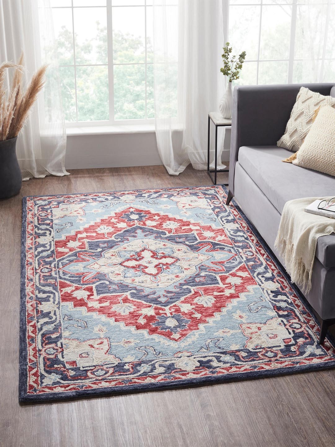 

MYTRIDENT Red Blue Traditional Wool Carpet