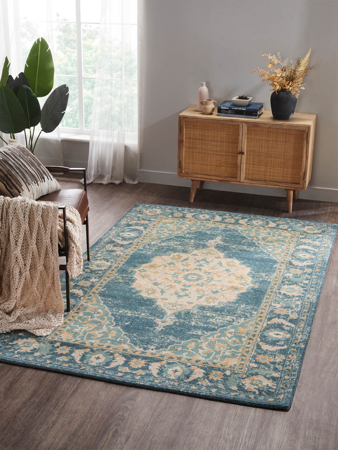 

MYTRIDENT Teal Beige Traditional Carpet