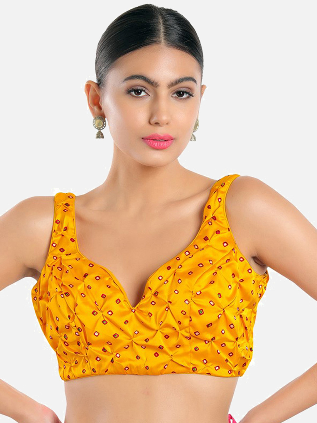 

SALWAR STUDIO Mustard Yellow Embroidered Saree Blouse