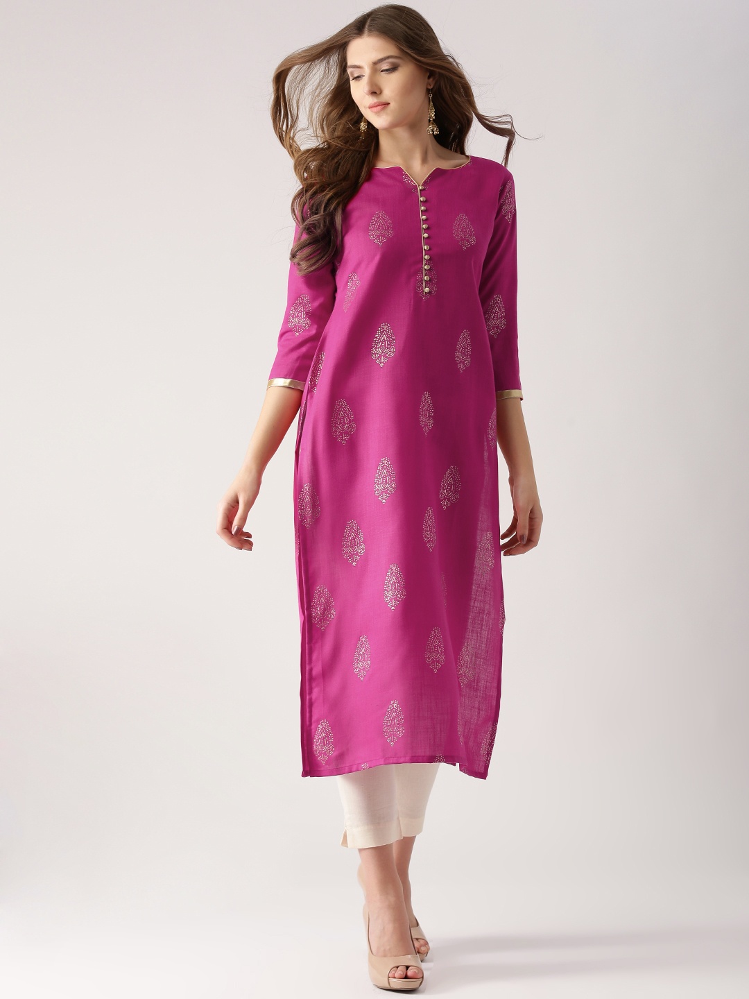 

Libas Women Pink Printed Straight Kurta