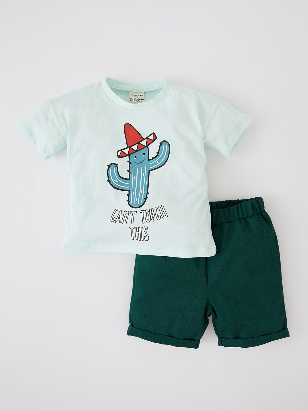 

DeFacto Boys Sea Green & Green Printed Pure Cotton T-shirt with Shorts