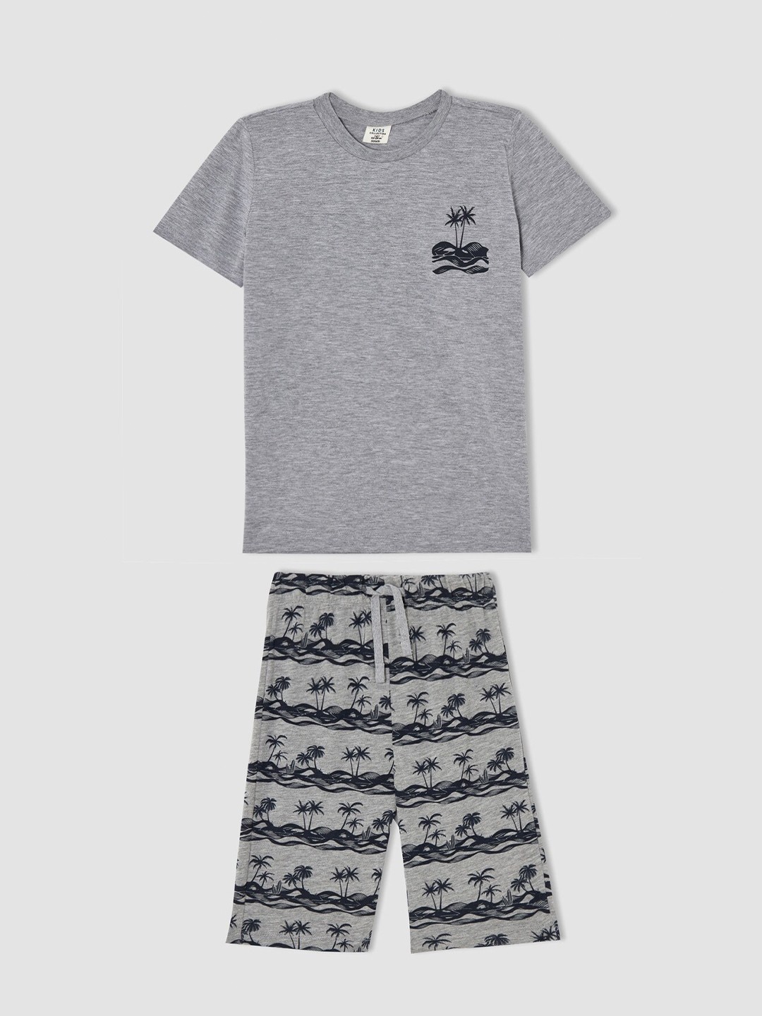 

DeFacto Boys Grey & Black Pure Cotton T-shirt with Shorts