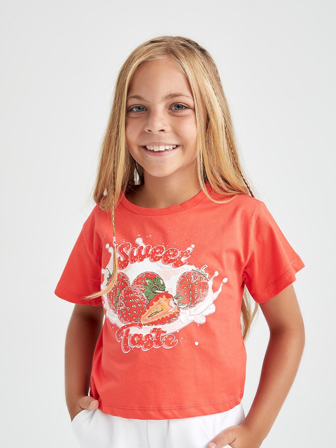 

DeFacto Orange Graphic Printed Pure Cotton Top