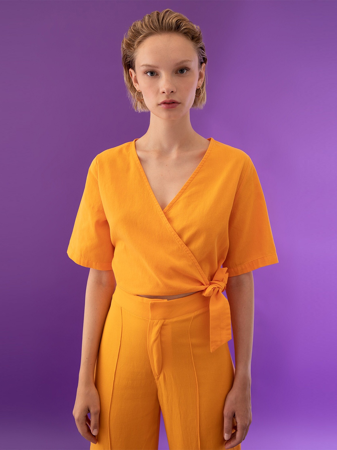 

DeFacto Orange Pure Cotton Wrap Crop Top
