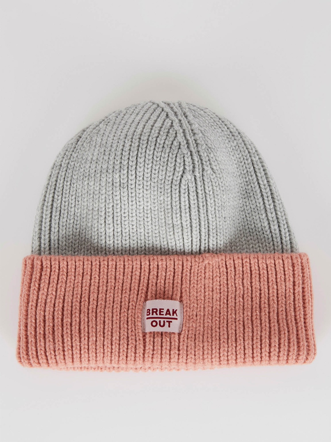 

DeFacto Women Pink & Grey Acrylic Colourblocked Beanie
