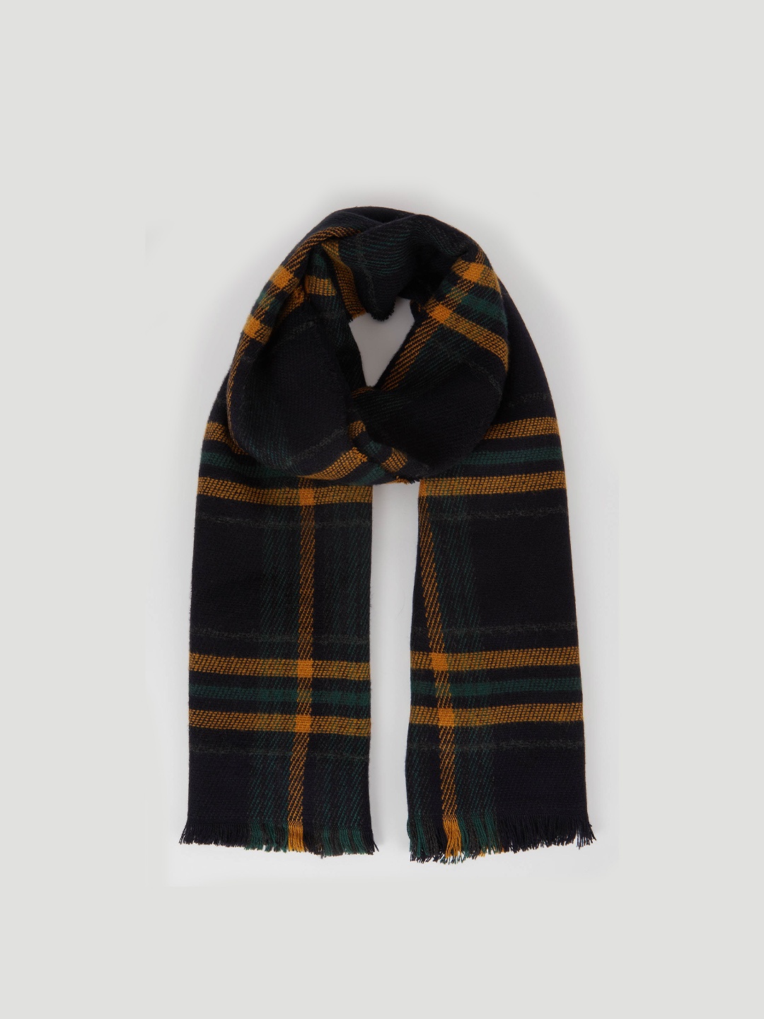 

DeFacto Men Navy Blue & Mustard Checked Scarf