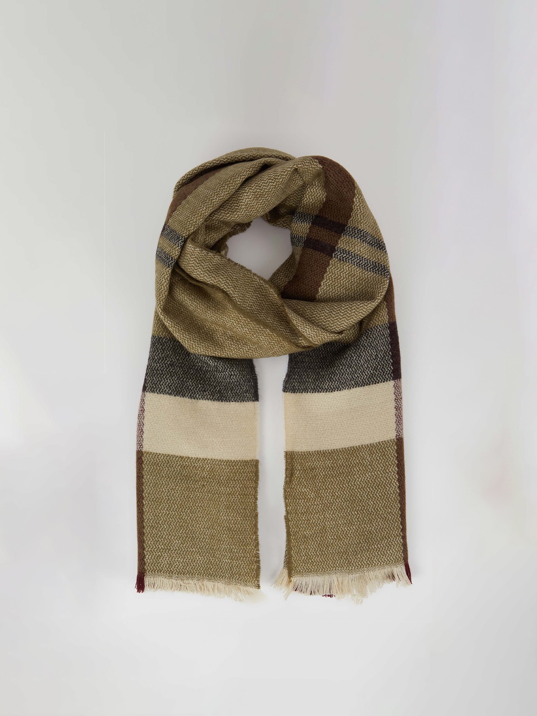 

DeFacto Men Green & Beige Checked Scarf