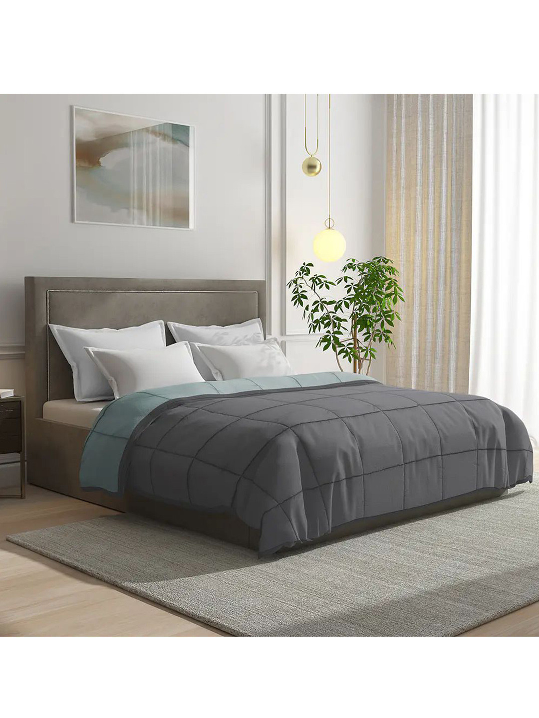 

wakefit Grey Melange & White Checked Mild Winter 210 GSM Cotton Single Bed Comforter