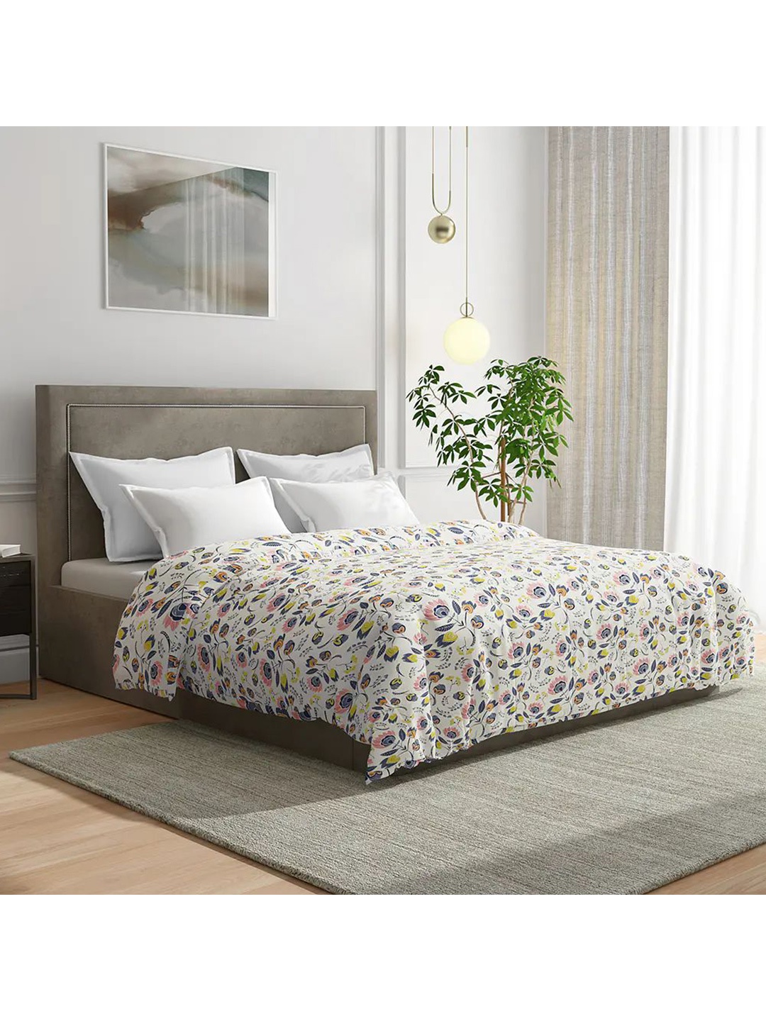 

wakefit White & Blue Floral Mild Winter 210 GSM Cotton Single Bed Comforter