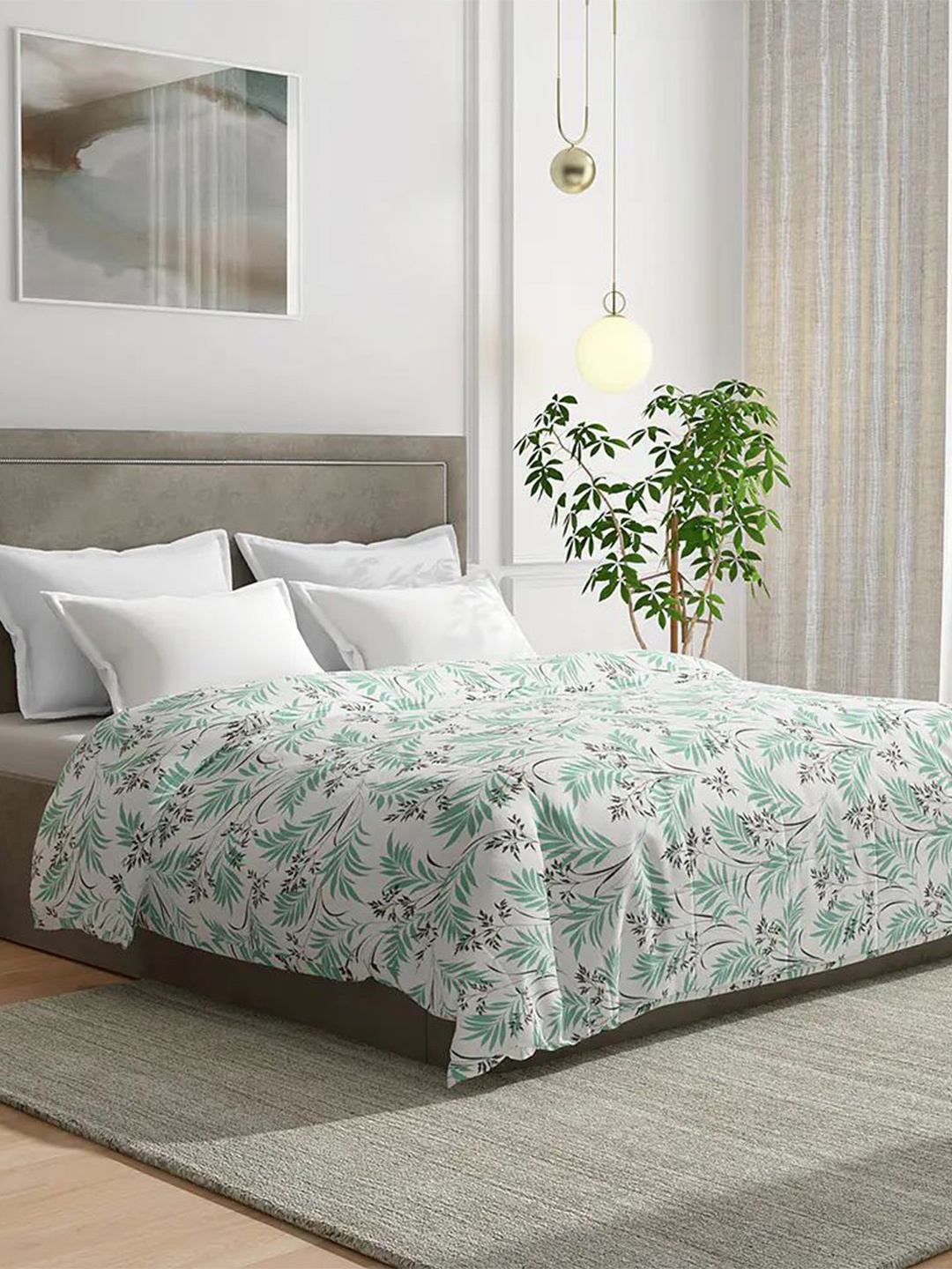 

wakefit Sea Green & White Floral Mild Winter 210 GSM Cotton Single Bed Comforter