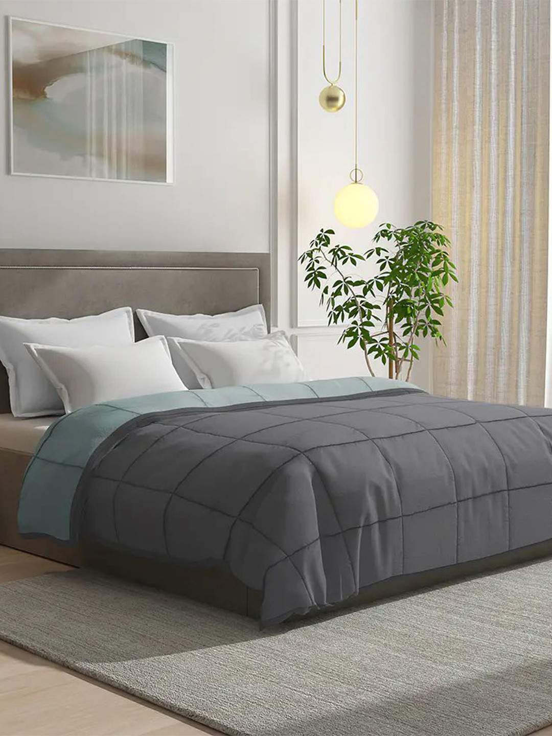 

wakefit Grey Melange Checked Mild Winter 220 GSM Cotton Single Bed Comforter