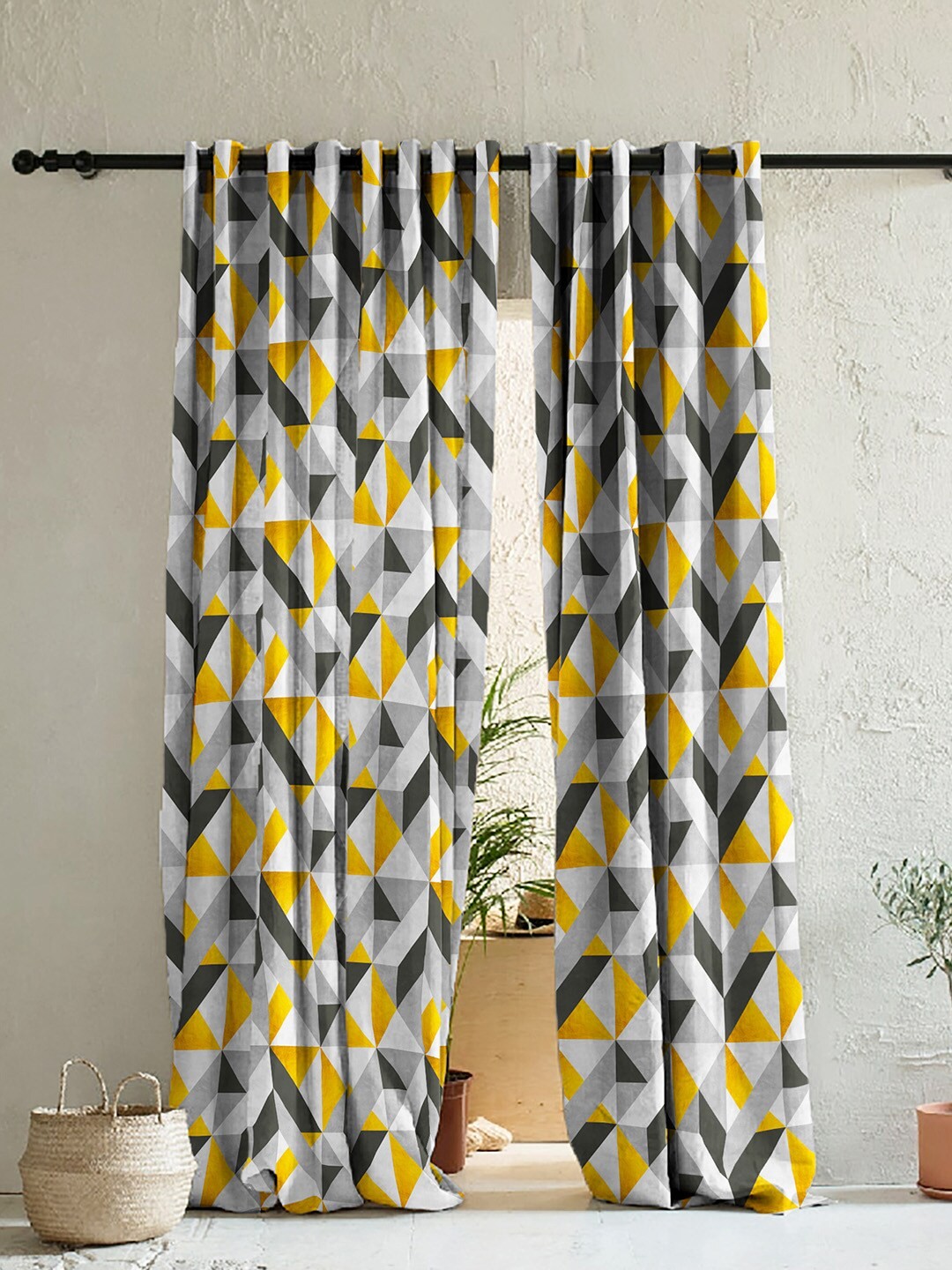 

SPACES Set of 2 White & Grey Geometric Room Darkening Door Curtain