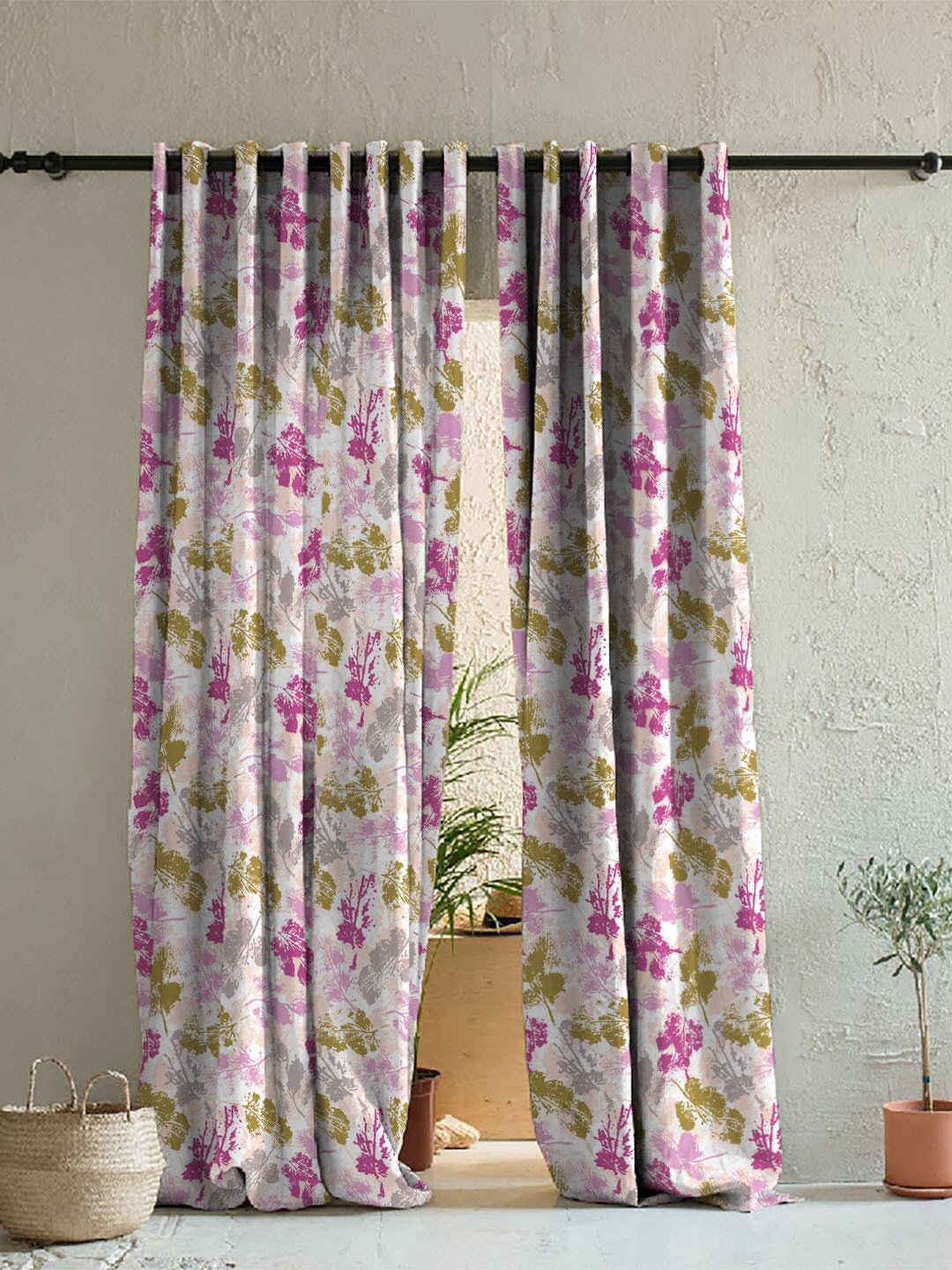 

SPACES Set of 2 White & Pink Floral Room Darkening Window Curtain