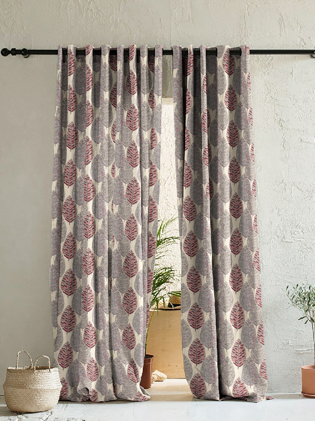 

SPACES Set of 2 Pink & Grey Floral Room Darkening Long Door Curtain