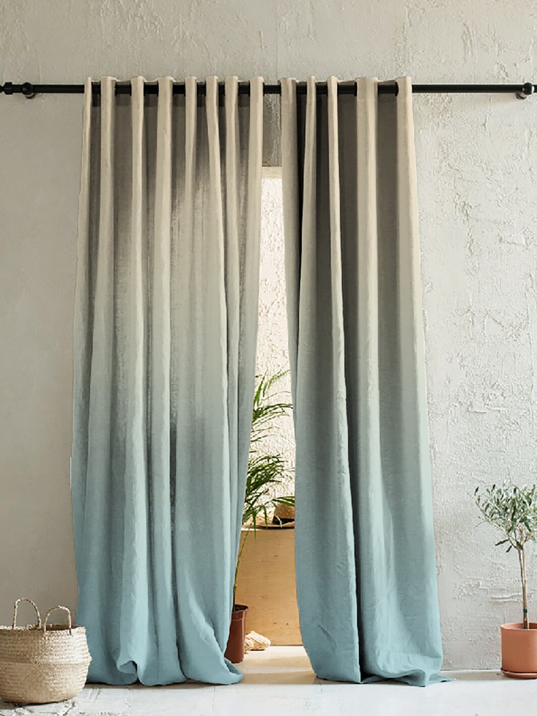 

SPACES Blue & Grey Set of 2 Ombre Room Darkening Window Curtains