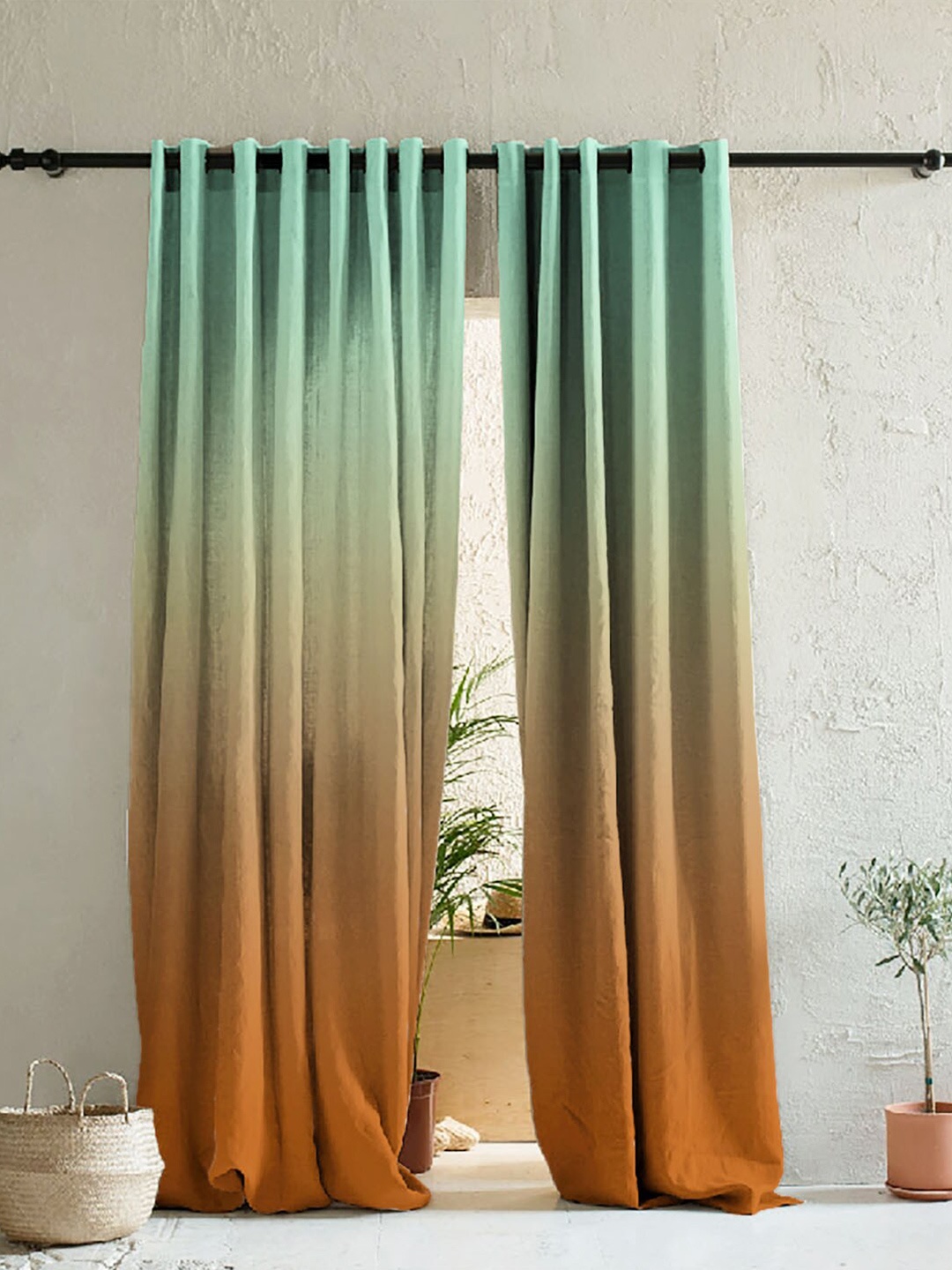 

SPACES Green & Brown Set of 2 Ombre Room Darkening Window Curtains