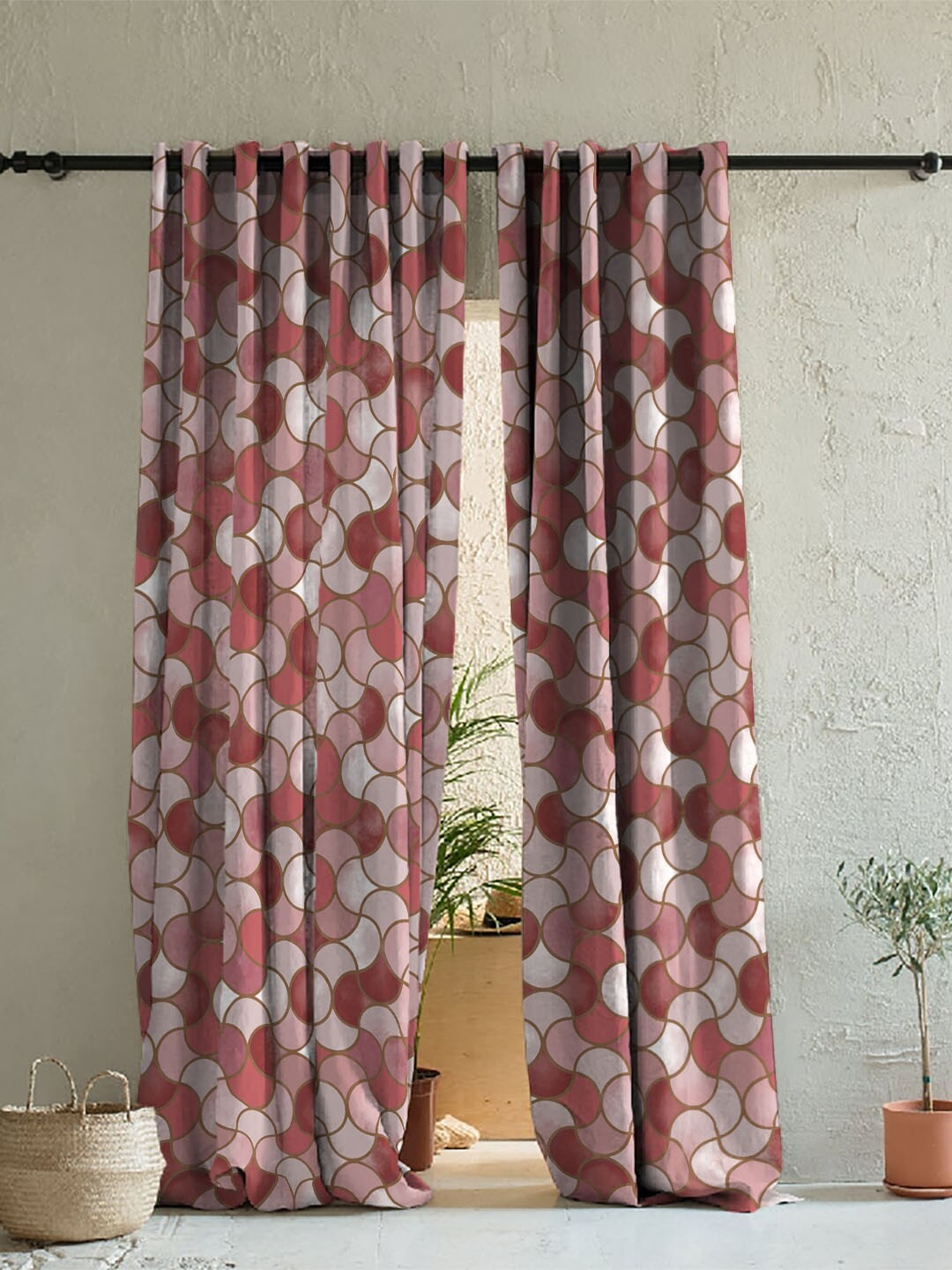 

SPACES Rust & White Set of 2 Geometric Room Darkening Long Door Curtain