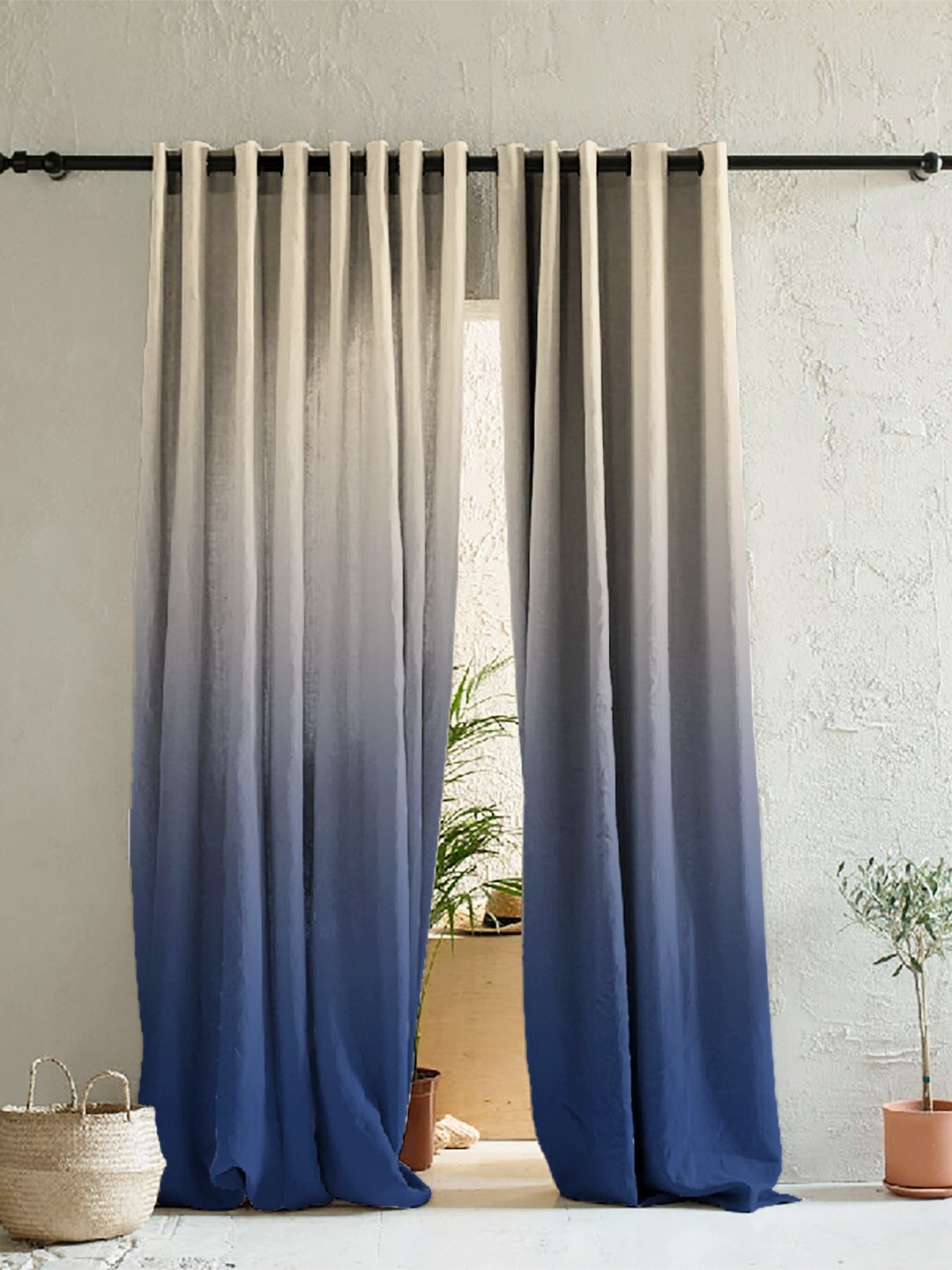 

SPACES Blue & Grey Set of 2 Colourblocked Room Darkening Window Curtain