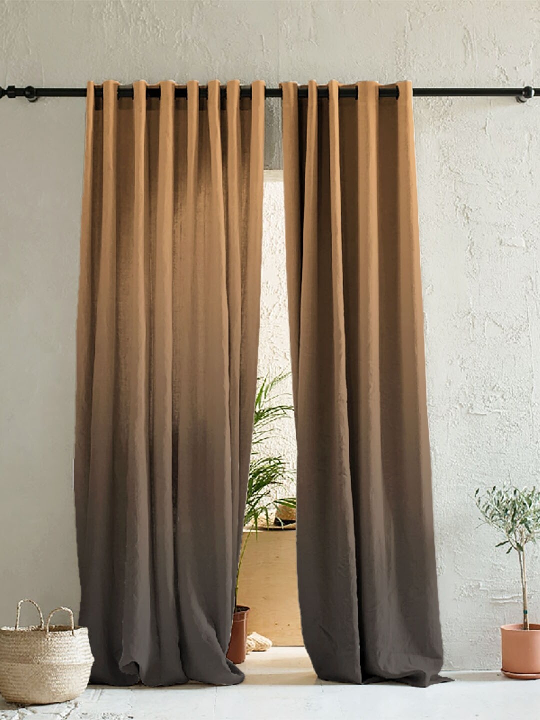 

SPACES Brown & Grey Set of 2 Room Darkening Long Door Curtain