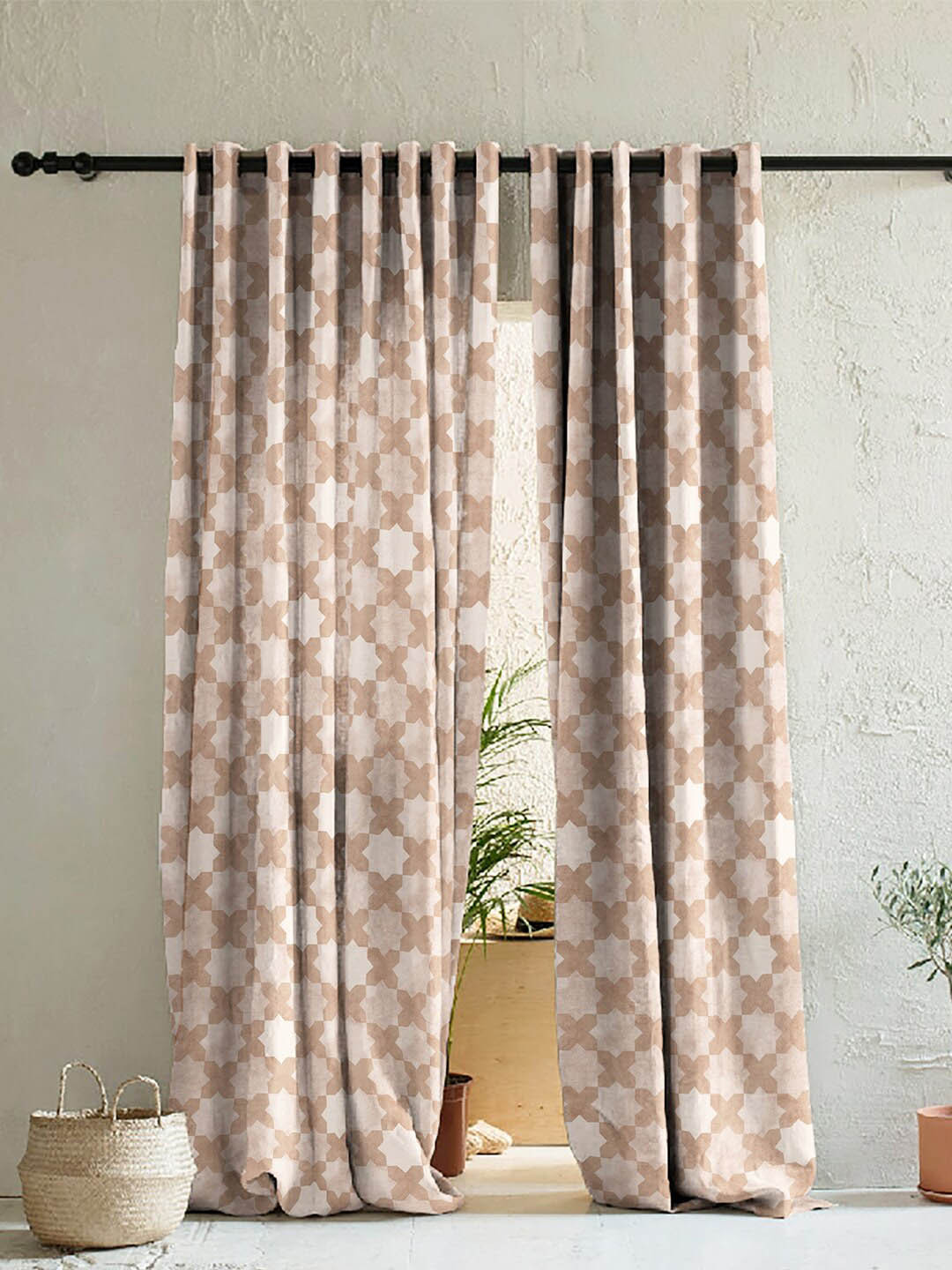 

SPACES Brown & Beige Set of 2 Ethnic Motifs Room Darkening Long Door Curtain