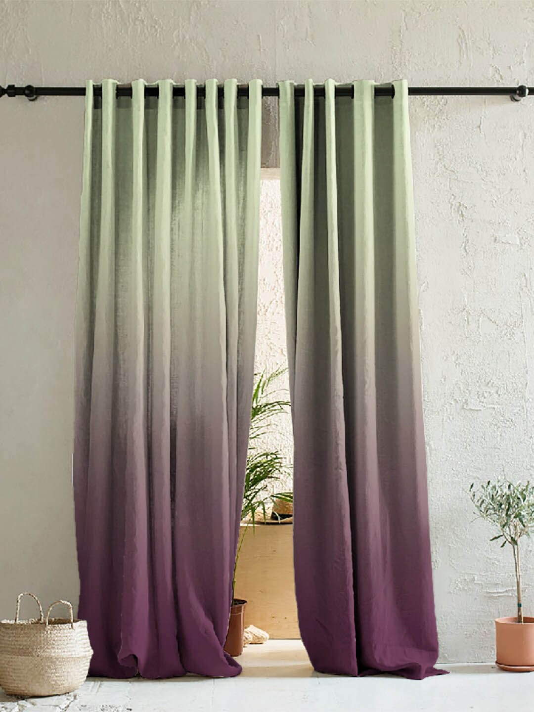 

SPACES Green & Purple Set of 2 Colourblocked Room Darkening Door Curtain