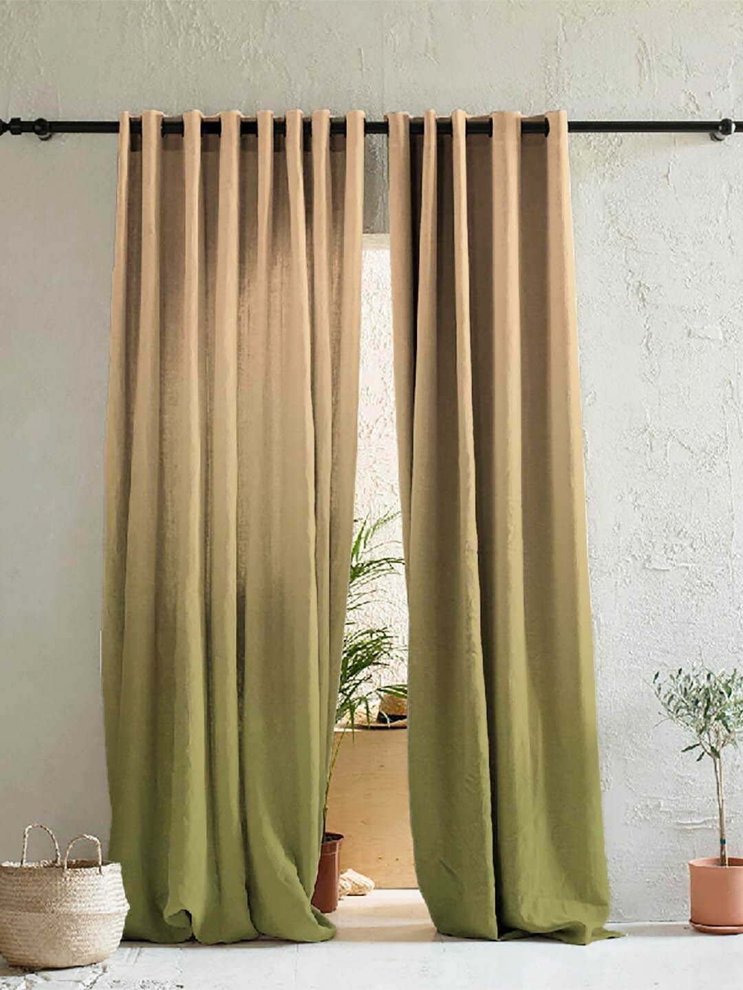 

SPACES Green & Brown Set of 2 Colourblocked Room Darkening Door Curtain