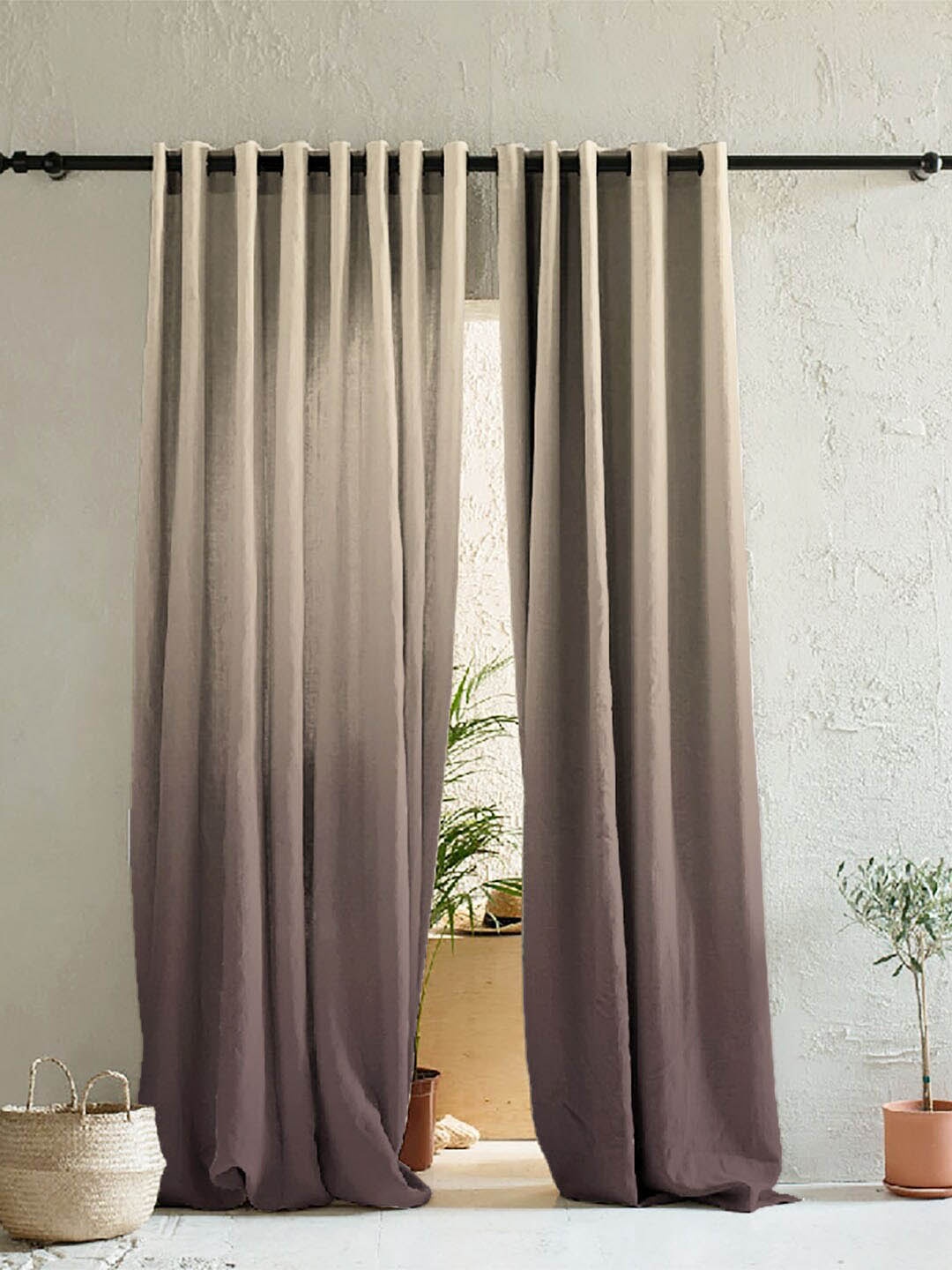 

SPACES Beige & Brown Set of 2 Colourblocked Room Darkening Door Curtain