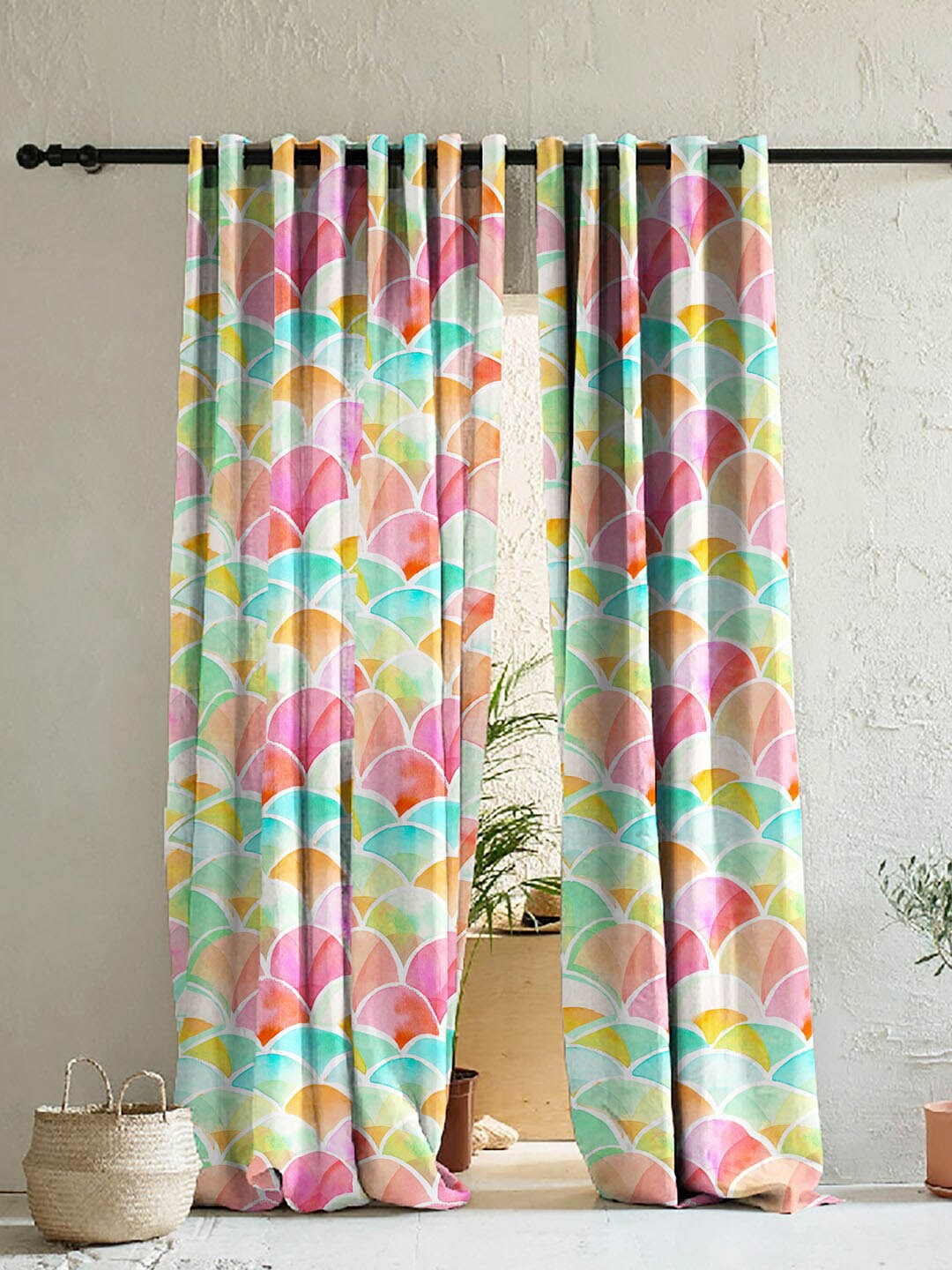 

SPACES Pink & White Set of 2 Geometric Room Darkening Window Curtain