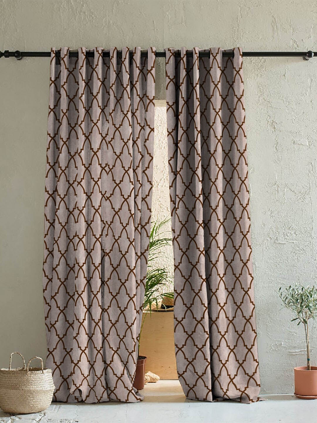 

SPACES Beige & Brown Set of 2 Ethnic Motifs Room Darkening Door Curtain
